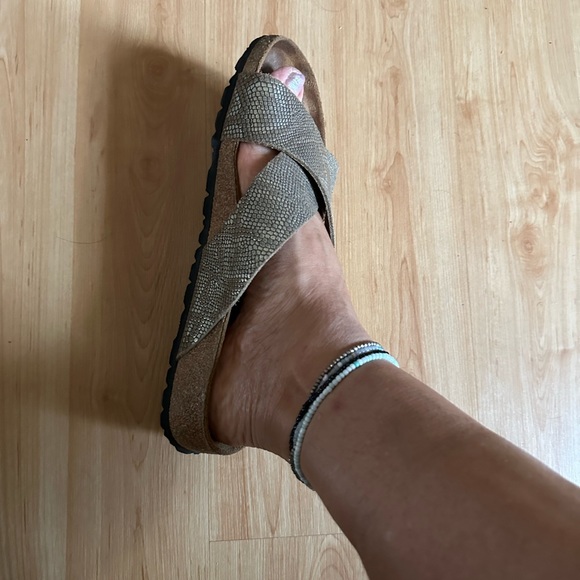 Papillio by Birkenstock Gold Metallic Snakeskin Daytona Leather Sandals 8 - Picture 8 of 10